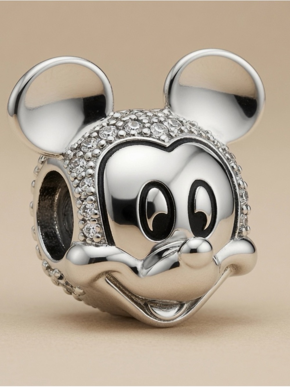 Sterling Silver Mickey Mouse Charm with Crystal Accents